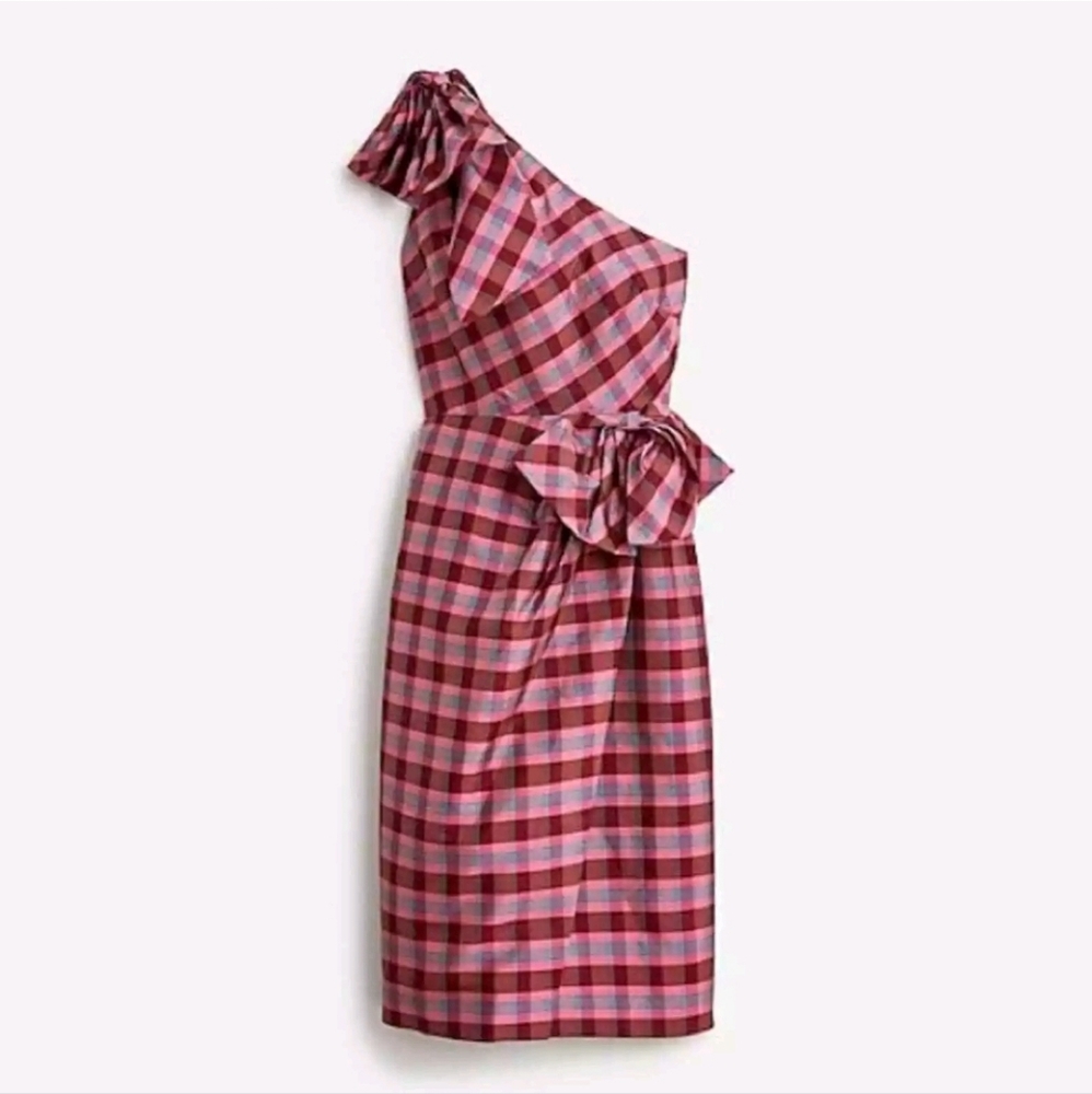 J.Crew One-Shoulder Ocho Dress Plaid